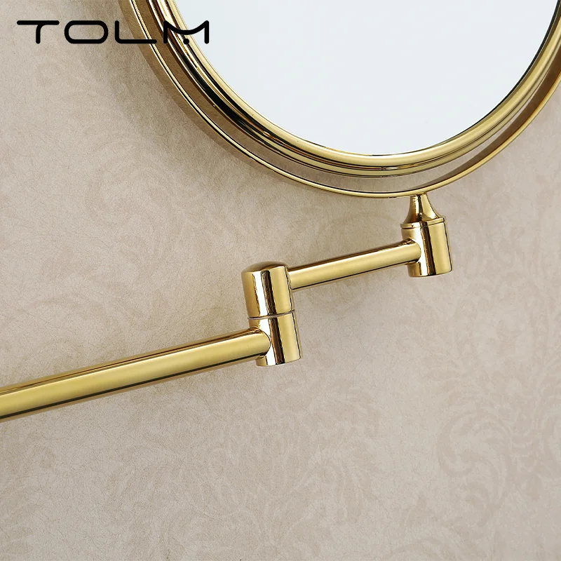 TOLM-Specchio per trucco da bagno a parete con specchio da 8 pollici in oro di alta qualità Specchio da bagno pieghevole bifacciale estensibileRotante