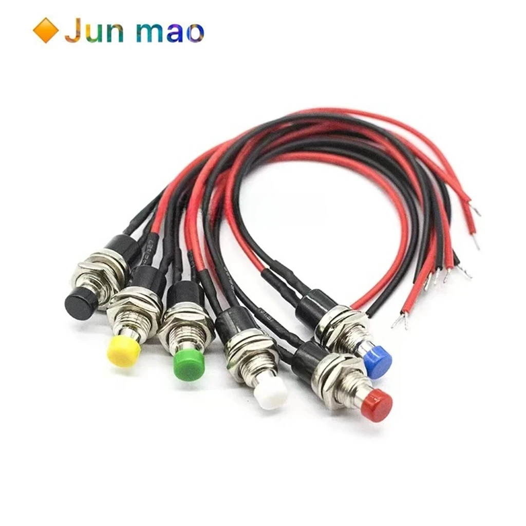 1PCS Self resetting jog switch without lock PBS-110 hole 7MM small circular button power cord 20CM