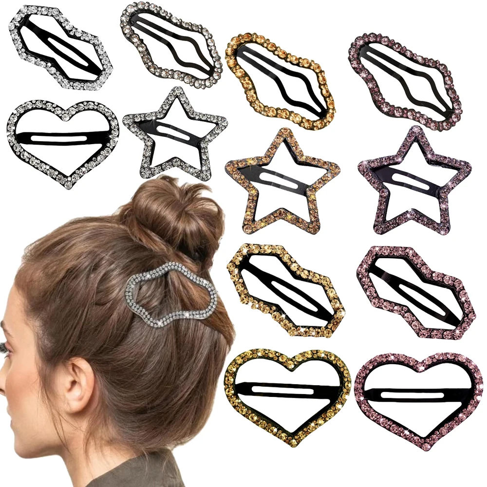 

4 шт. модных блестящих заколок для волос со стразами, простые заколки-звездочки/сердечки/волны, заколки-защелки для волос, головной убор