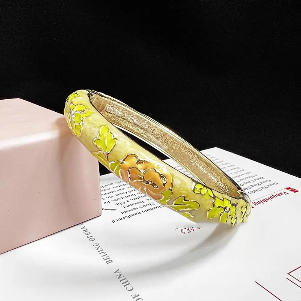 

Enamel Chinese Cloisonne Bracelet Traditional Chinese Peony Filigree Flower Bangle Vintage Ethnic Women's Hand Bracelet