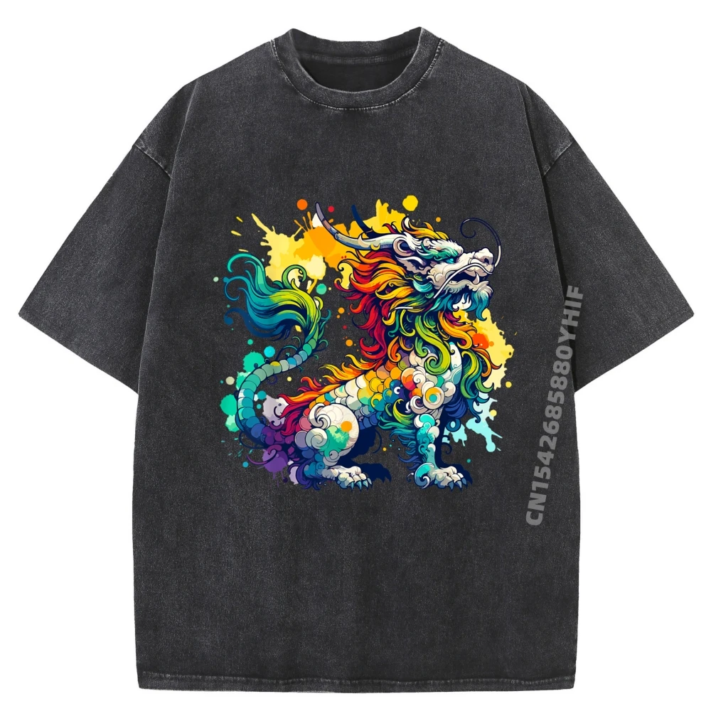 

Qilin Легендарные топы с китайским существом, футболки с надписью и графическим рисунком, потертые футболки в стиле ретро, мужская одежда с принтом