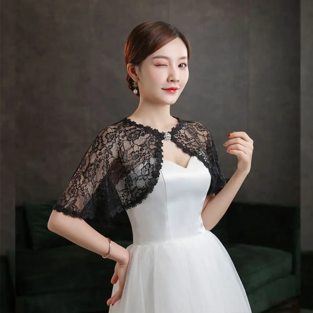 Women Bride Lace Tulle Evening Prom Cape Solid Color Soft Elegant Formal Sheer Cape  Wedding Cosplay Shawl