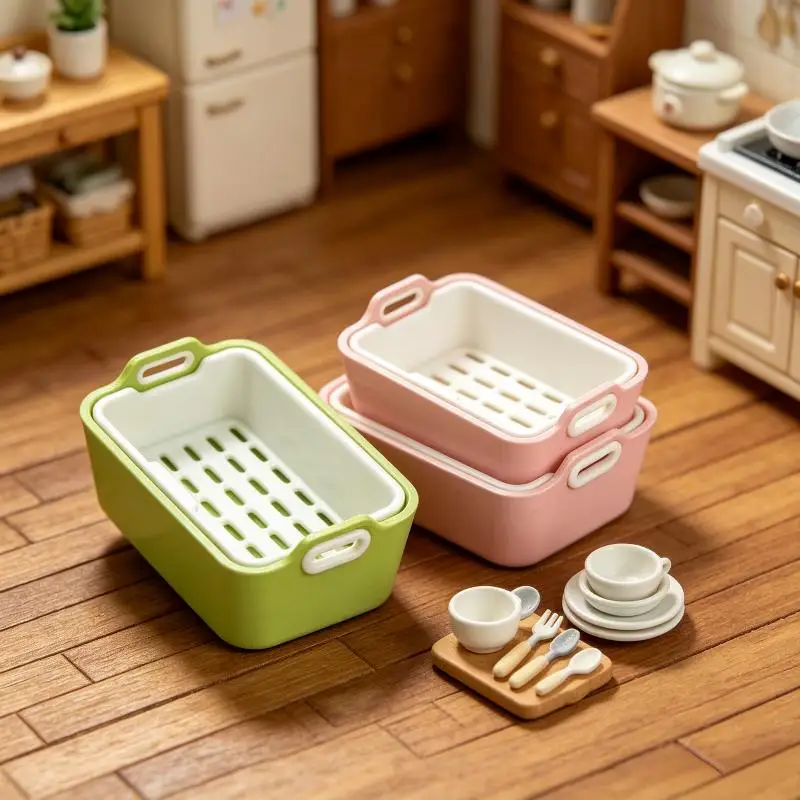 

【Y】1 Set 1:12 Scale Dollhouse Sink Organizer With Removable Tray Miniature Kitchen Drain Basket For Mini Kitchen Decor