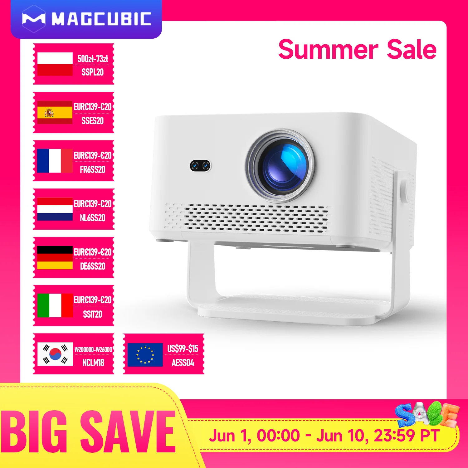 Magcubic HY450MAX projecteur extérieur Portable 1100ANSI 1080P mise au point automatique 8K prise en charge Android 14 WiFi6 faisceau Mini projecteur