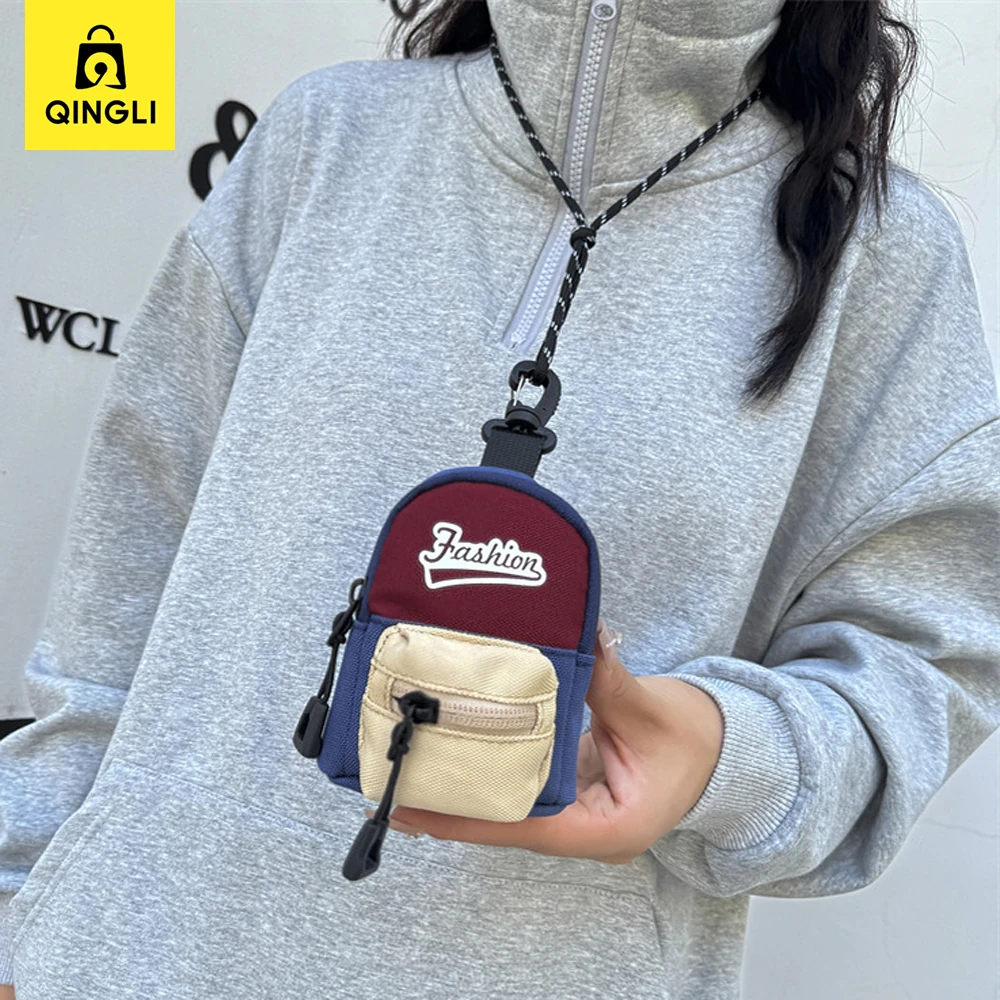 New Hanging Neck Coin Purse Fashion Mini Canvas Backpack Pendent Girls Anti-lost Key Bag Change Purse Wallet