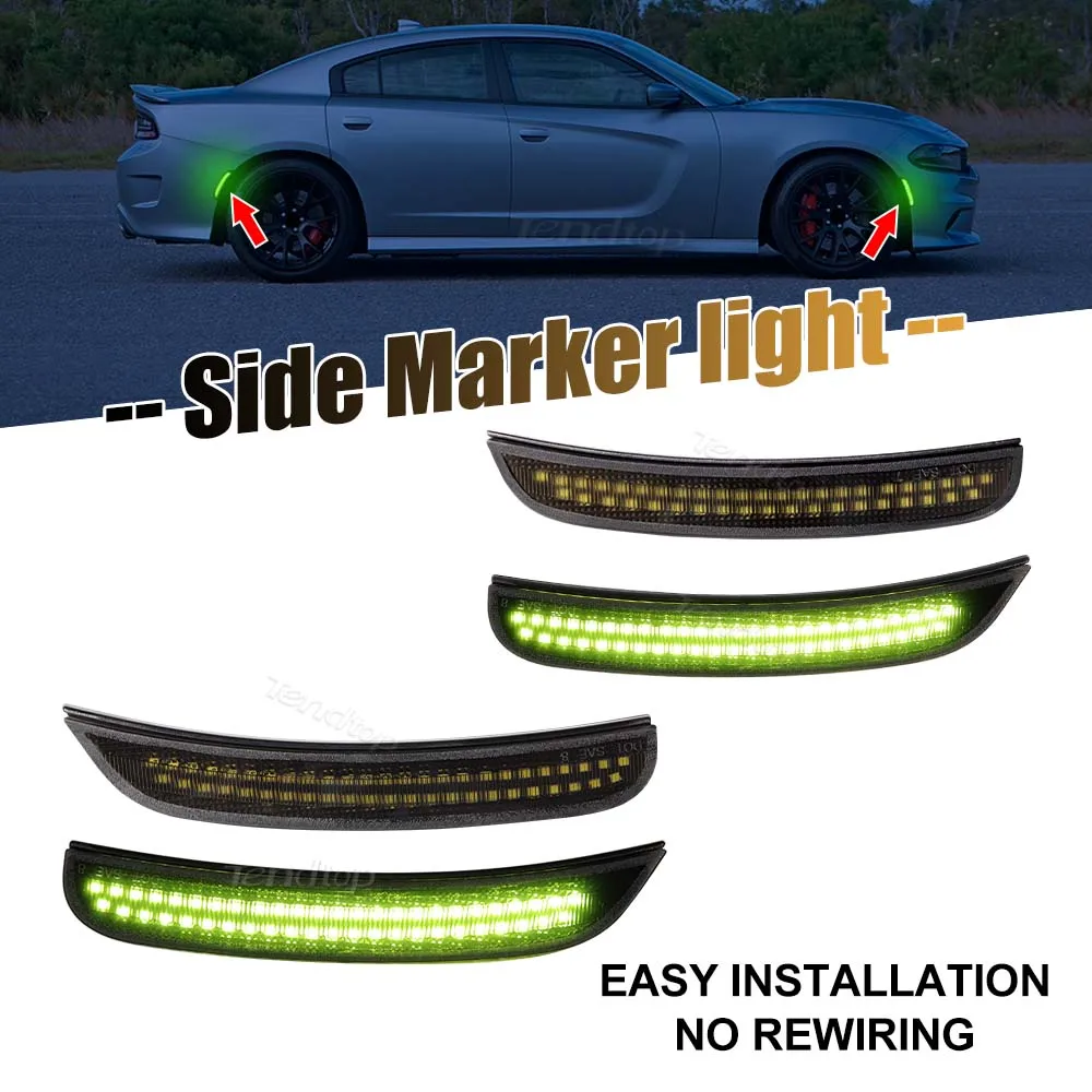 4pcs Smoked Lens Amber/Red/White/Green Front&Rear Fender Bumper Turn Signal Side Marker Light For Dodge Charger 2015 -2023