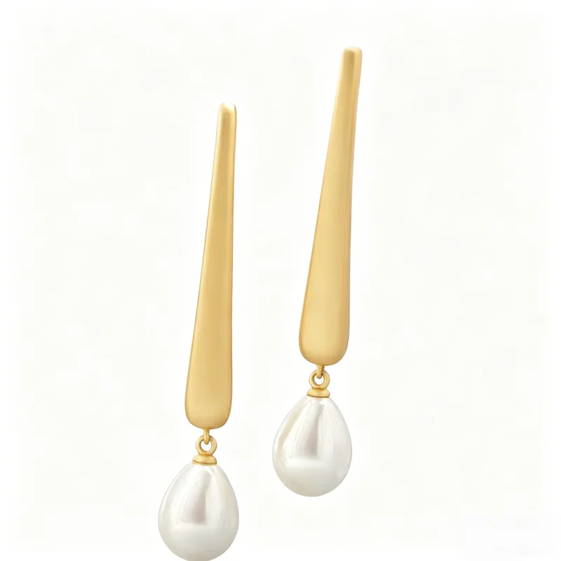 

925 Sterling Silver Earring Imitation Pearl 18K Gold Plated Creative Long Earring Minimalist Daily Wear Jewelry Gift for Women