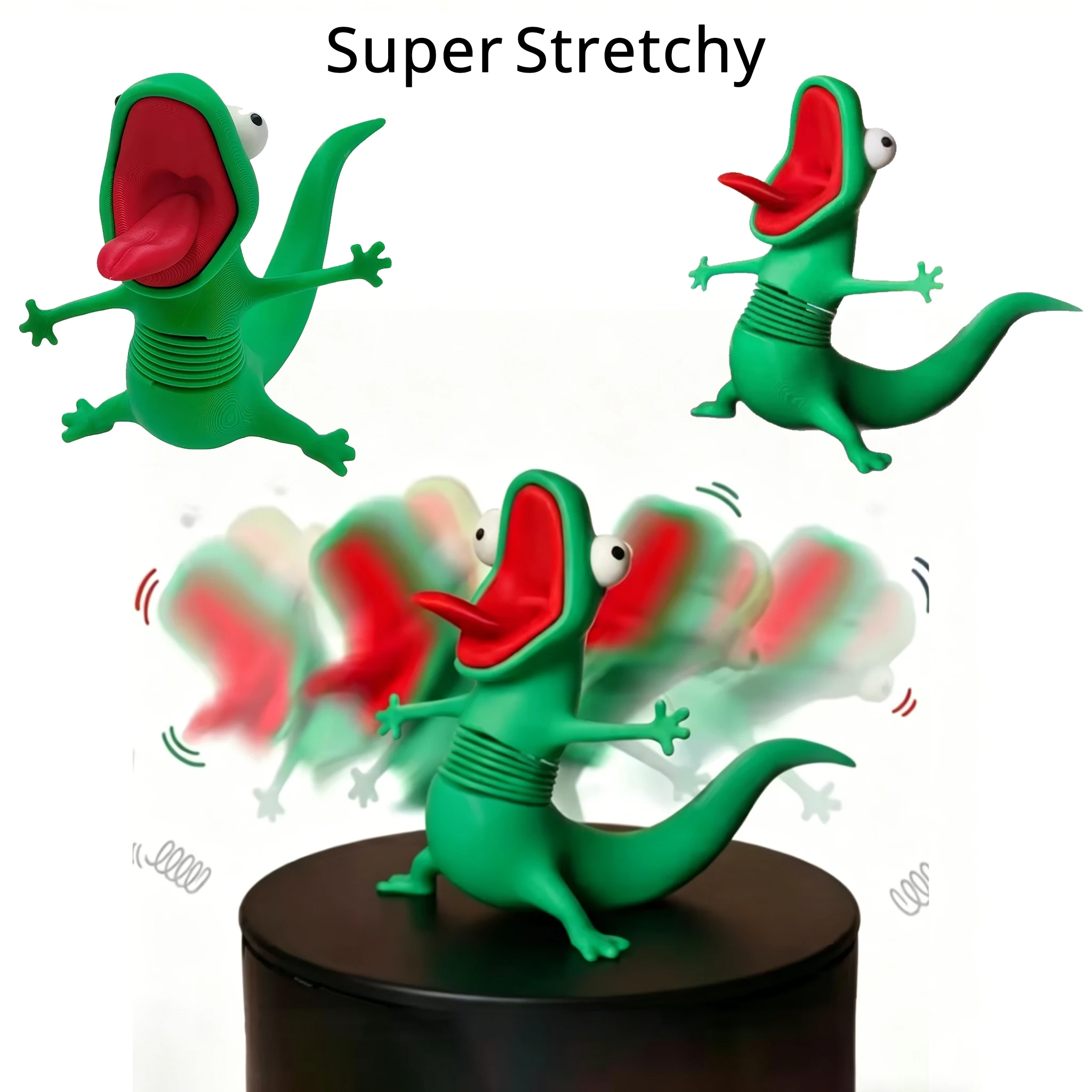 Adorno de lagarto verde lindo impreso en 3D TOM - Plan de transformación de castor fluvial, decoración creativa de escritorio con resorte oscilante para aliviar el estrés