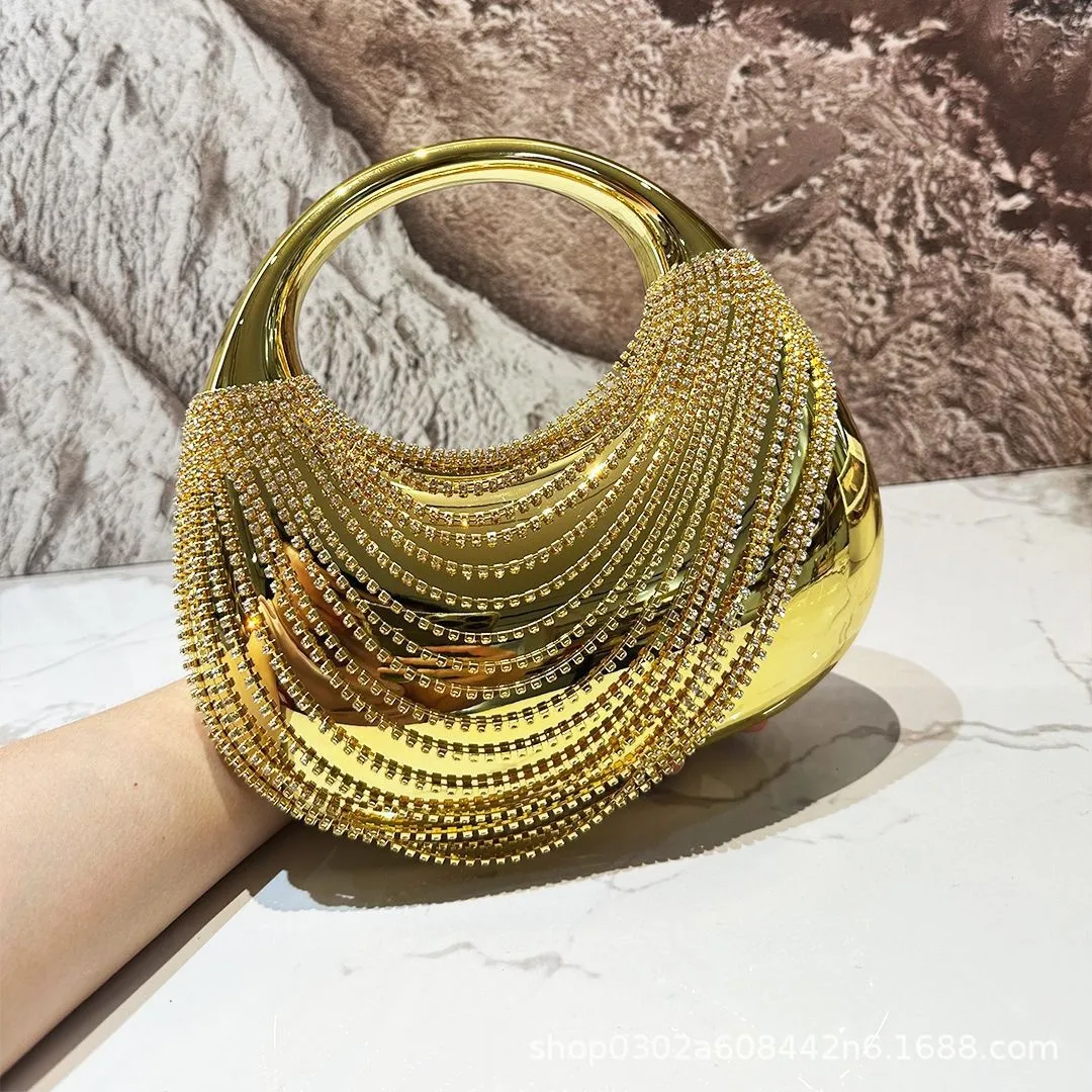 Diamond Evening Clutch Bag Golden Tassel Handbag Boutique Novelty Metallic Rhinestone Purses And Handbags Bridal Wedding Party