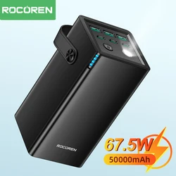 Rocoren 67.5W 50000mAh USB Type C Power Bank Large Capacity Fast Charging 22.5W Powerbank High Power Quick Charger For iPhone 15