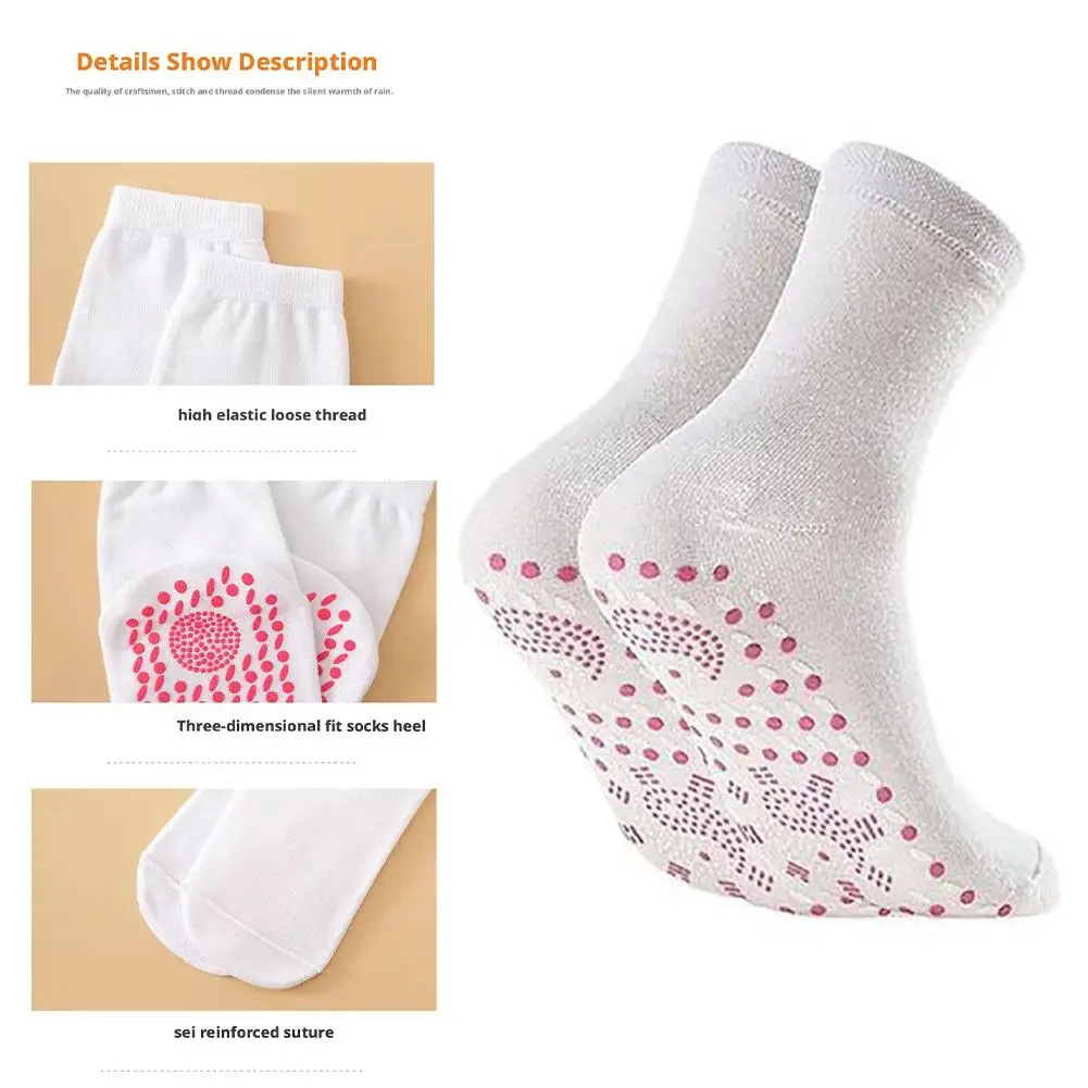 Носки с подогревом из полыни, хлопковые носки до середины икры, нескользящая массажная подошва для женщин, йоги, менструальные зимние теплые