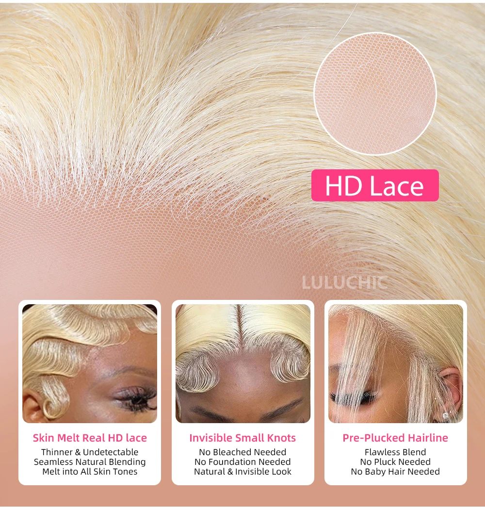 Perucas pré-arrancadas retas do cabelo humano do frontal do louro do mel para mulheres, perucas dianteiras transparentes do laço de HD, fechamento 4x4, 613x4, 13x4