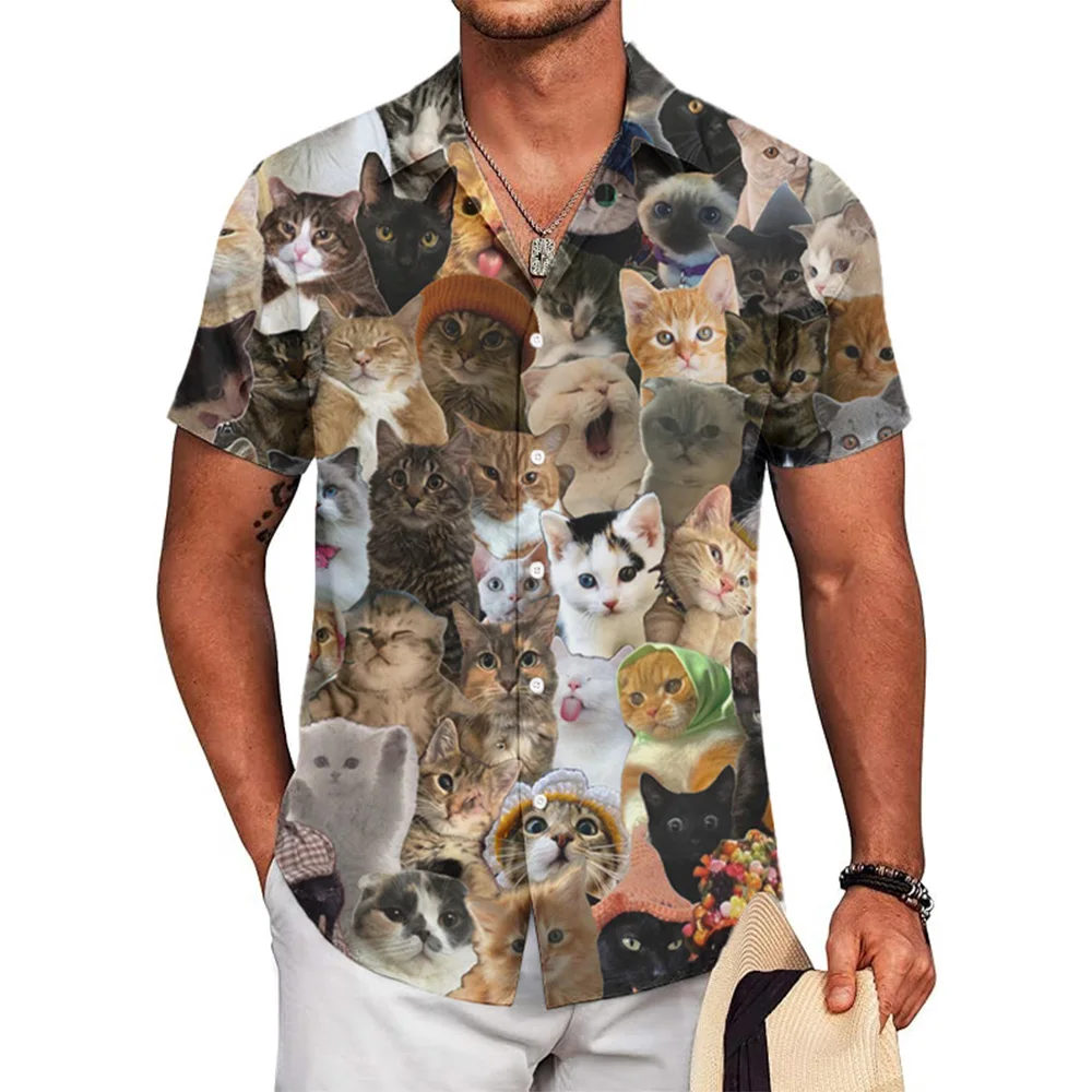 

Рубашка на пуговицах с графическим рисунком кота-мема, свободные рубашки с 3D принтом Kawaii, уличная одежда унисекс, мужская и женская одежда, повседневные мужские топы