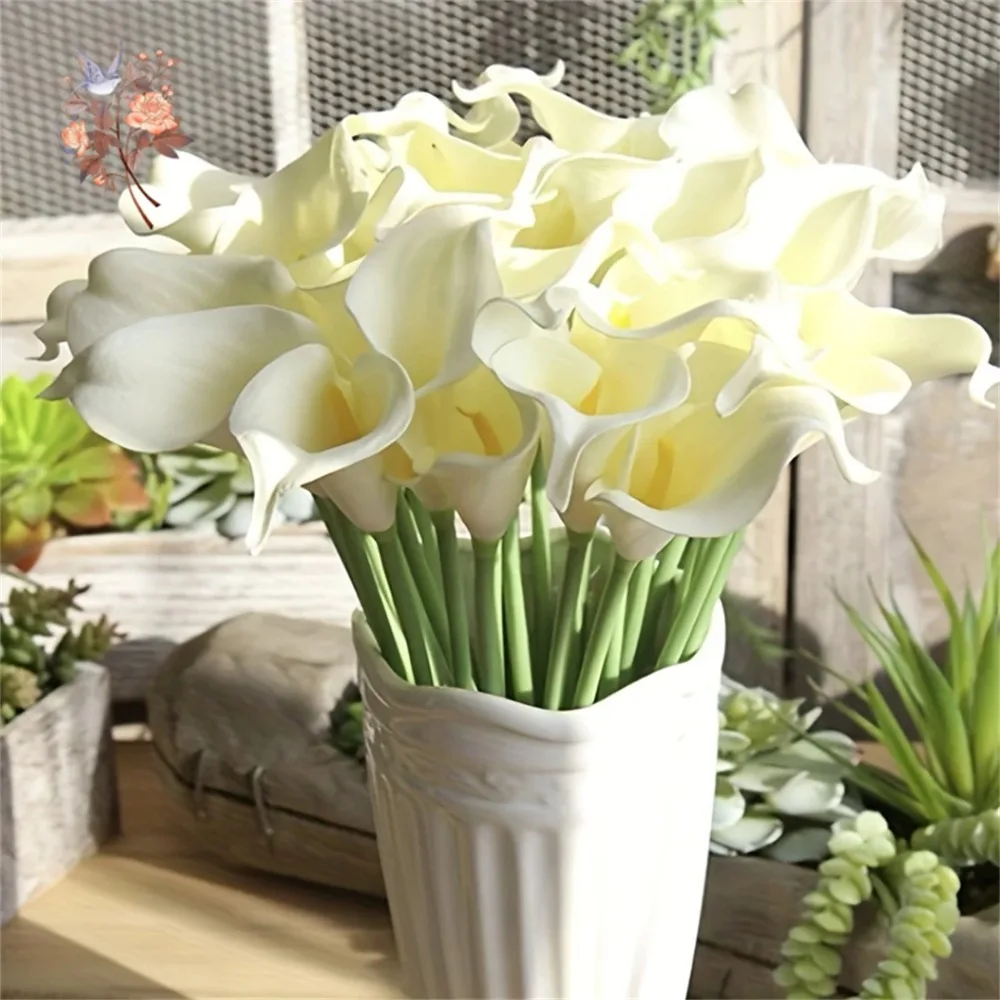 10 Stück weiße Calla-Lilien, künstliche Blumen für Braut, Hochzeitsstrauß, fühlt sich echt an, PU-Calla-Fälschungsblumen, für Zuhause, Schlafzimmer, Tischdekoration – Detail 9