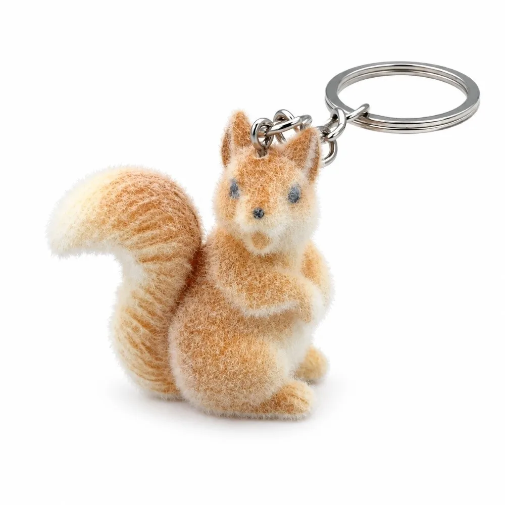 3D Flocking Squirrel Pendant Mini Surface Cartoon Squirrel Charm DIY Handmade Craft Supply Resin Keychain Key Decoration