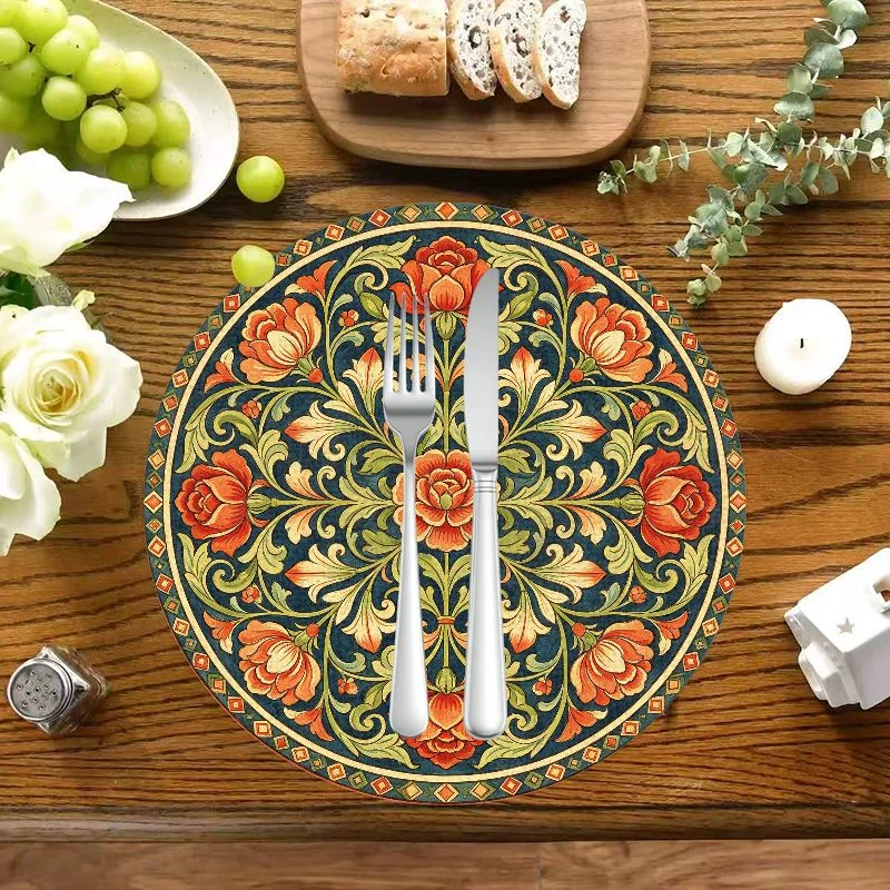 VIKAMA Classic Blue Peony Butterfly Round Mat, Heat Proof Decorative Kitchen Dining Mat