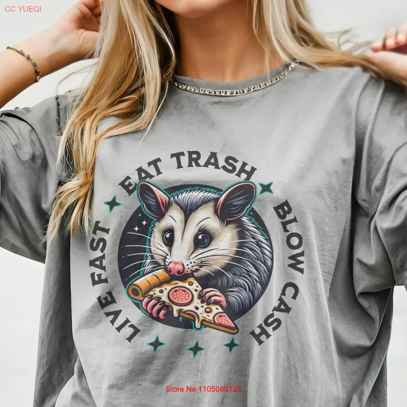 Camiseta de gambá, amantes de los animales, comida no binario, basura, Panda, Pizza, tdah, hermana, Gif, vintage, lavada, moda informal