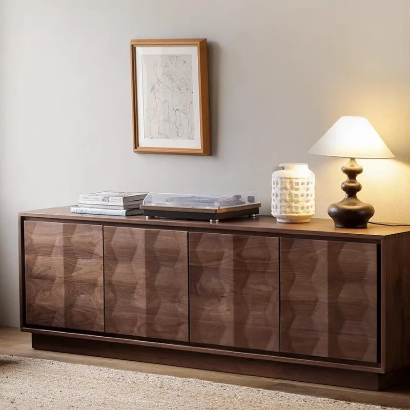 

Vintage Nordic light luxury door cabinet Living room multi-functional locker Dining side cabinet North American black walnut TV