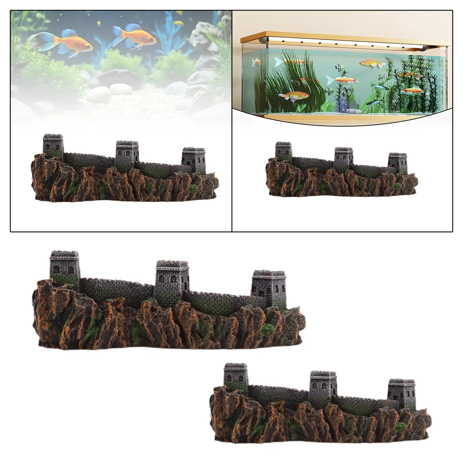 

Great Wall Fish Tank Ornament Easy to Install Decorative Fishtank Decor Landscaping Decorations Reptile Hideout for Small Fishes