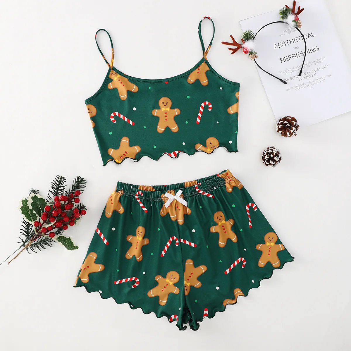 Christmas European and American style new thin pajamas women's suspender sleeveless vest shorts