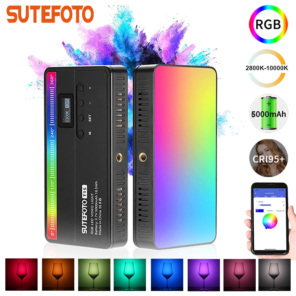 

SuteFoto T15 15W Full Color RGB LED Panel Video Light 2800-10000K Camera Light Panel de luz Photography Led Lamp for Tiktok