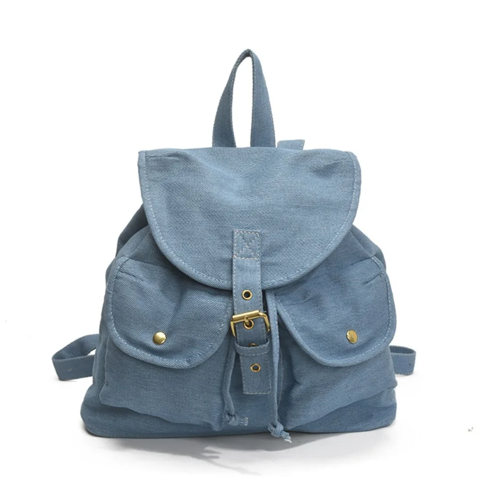 

Korean Style Denim Drawstring Backpack Large Capacity Multi-pocket Oxford Cloth Shoulder Bag Versatile Waterproof