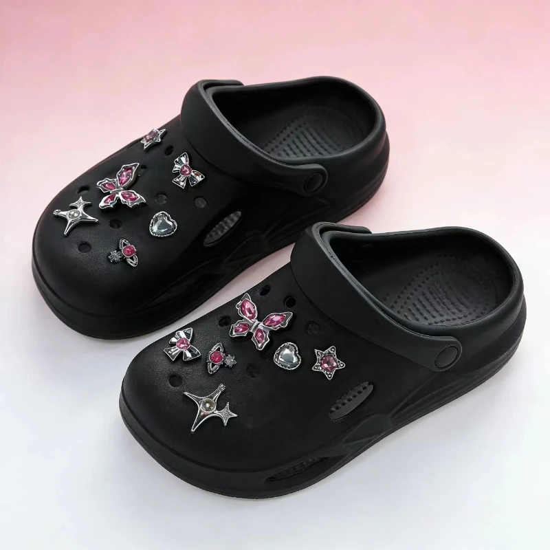 Hot sales sweet Shoe Charm pins DIY Pink Butterfly Love Style Handicrafts detachable Buckle Charms Hole Shoes Accessories