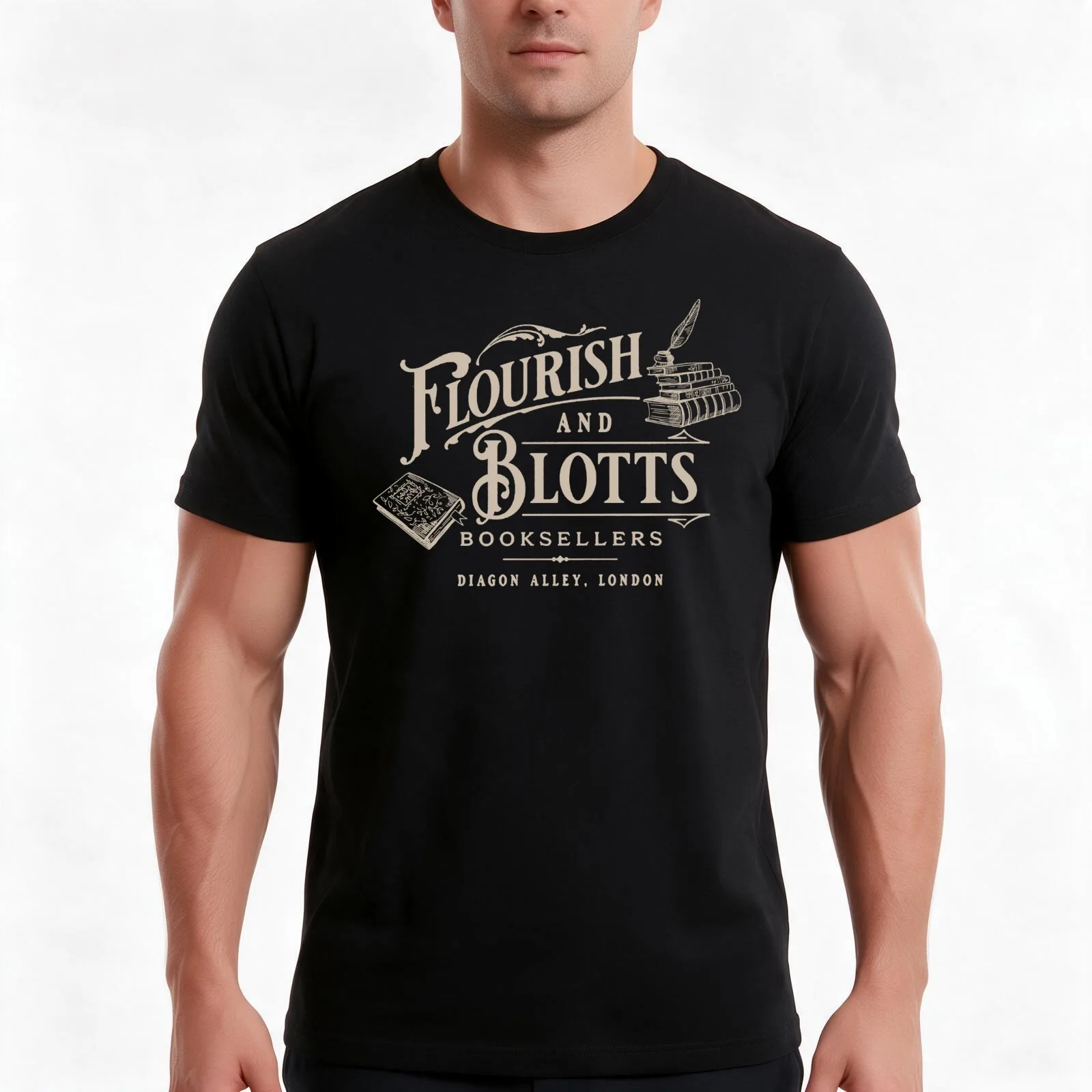 Flourish Blotts Wizard Book Magic T-Shirt, Summer Casual Cotton Tee, Oversized Streetwear Tops, Vintage Graphic Print