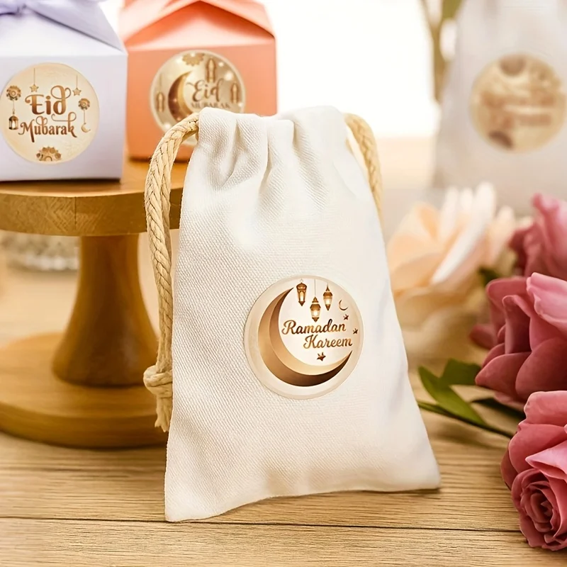 500pcs Eid Mubarak Stickers White Gold Labels for Home 2026 Ramadan Kareem Islam Muslim Party Eid Al Adha Gifts Ramadan Mubarak view 5