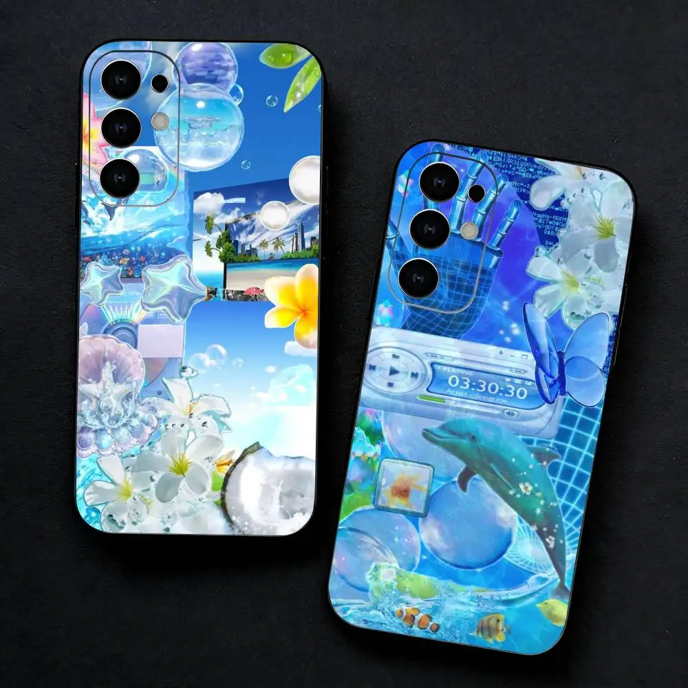 Frutiger Aero Aqua Nostalgia Phone Case For Samsung S25,S24,S21,S22,S23,S30,Ultra,S20,Plus,Fe,Note,5G Black Cover