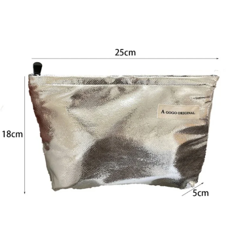 New PU Shiny Golden Silver Clutch Cosmetic Bag Makeup Bag Portable Toiletries Skincare Storage Bag Travel Makeup Kit Organizer