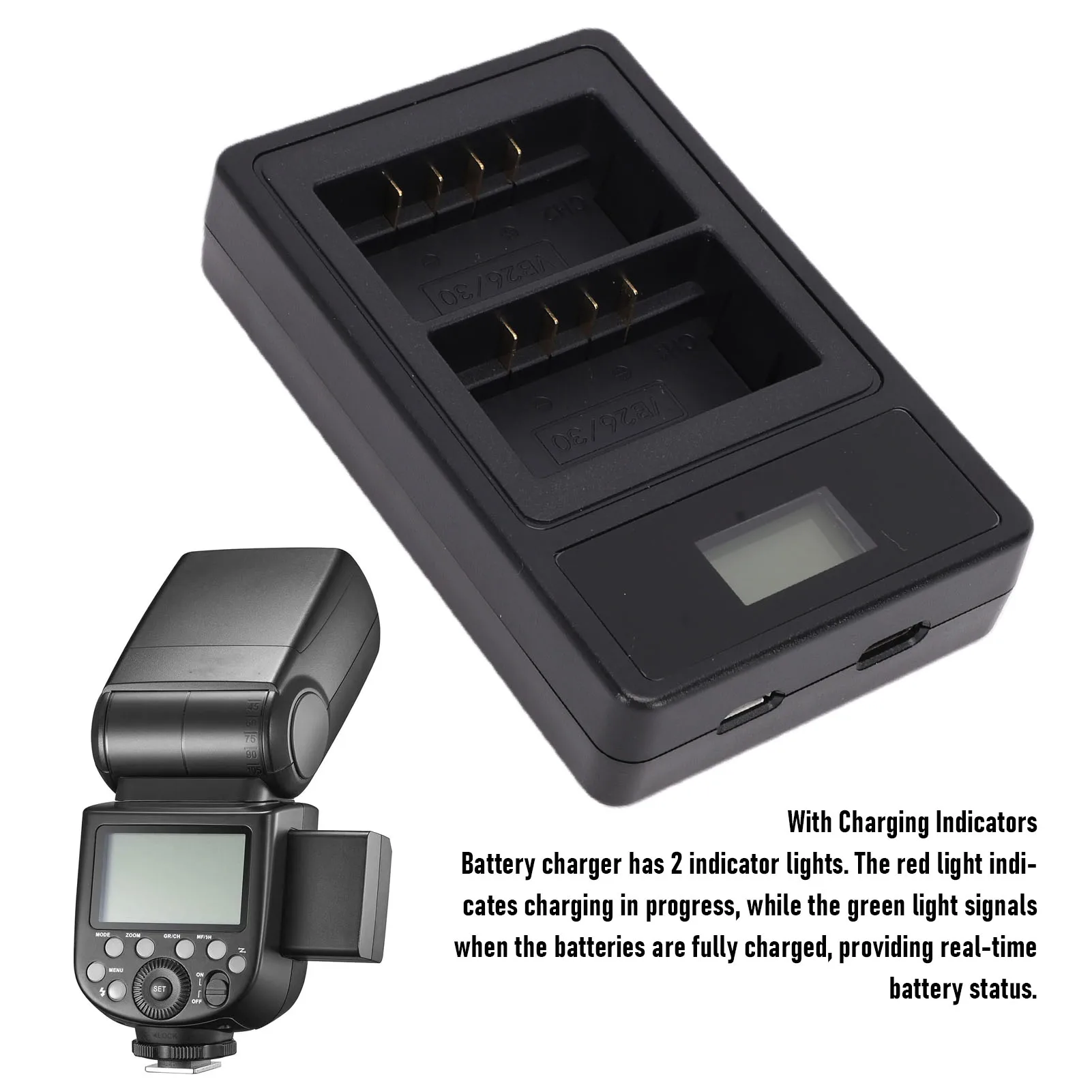 Charger Fit for VB26 VB26B VB30 Battery 5Wx2 Camera Flash Dual Battery Fast Charger with Smart Display
