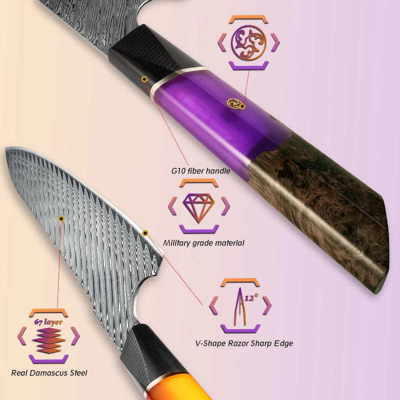 Grandsharp Professional 8.2 Inch Japanese High Carbon Kitchen Chef Knives AUS-10 Damascus Stainless Steel Cooking Tools Gift Box