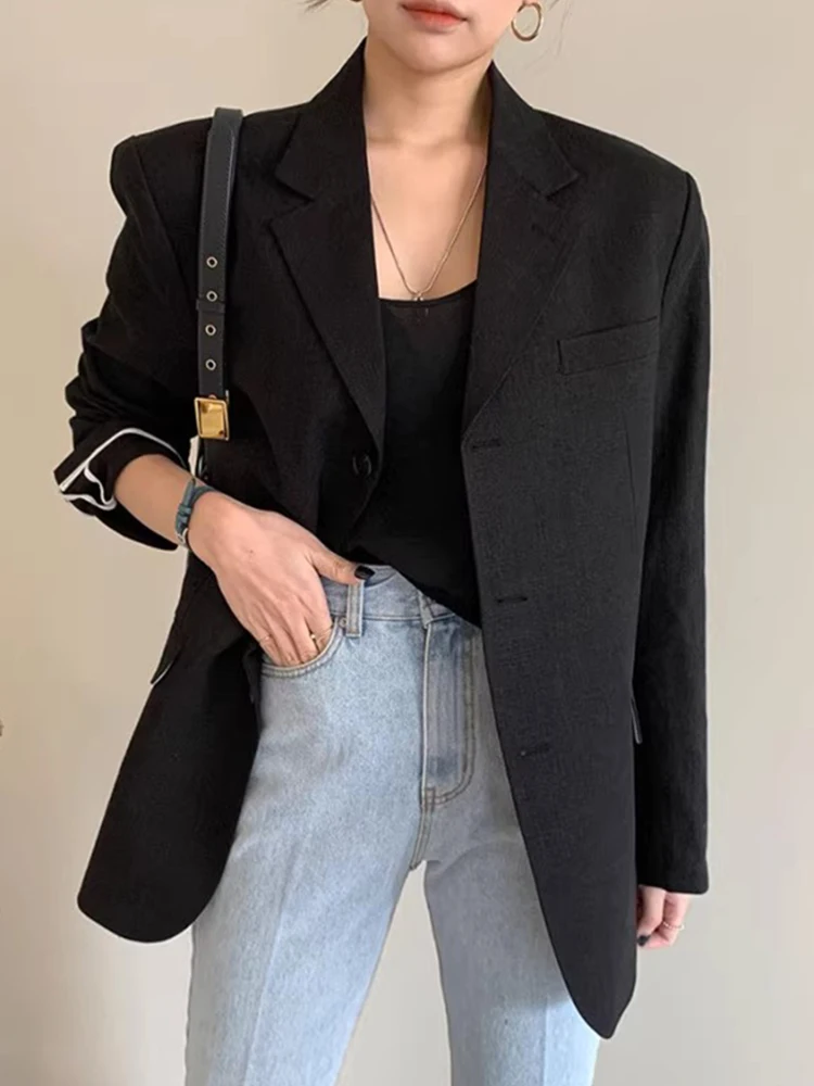 

Ele Винтажный костюм свободного кроя с одной пуговицей Ba с разрезом Jaet Chic Autumn Faion Long Sve Офисная одежда