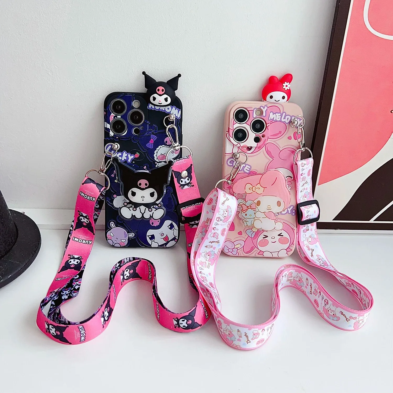 Sanrio 3D Cartoon Kuromi Kitty Holder Lanyard Case For Samsung Galaxy S26 S25 FE S24 S23 S22 S21 S20 S10 Plus Lite Note 20 Ultra