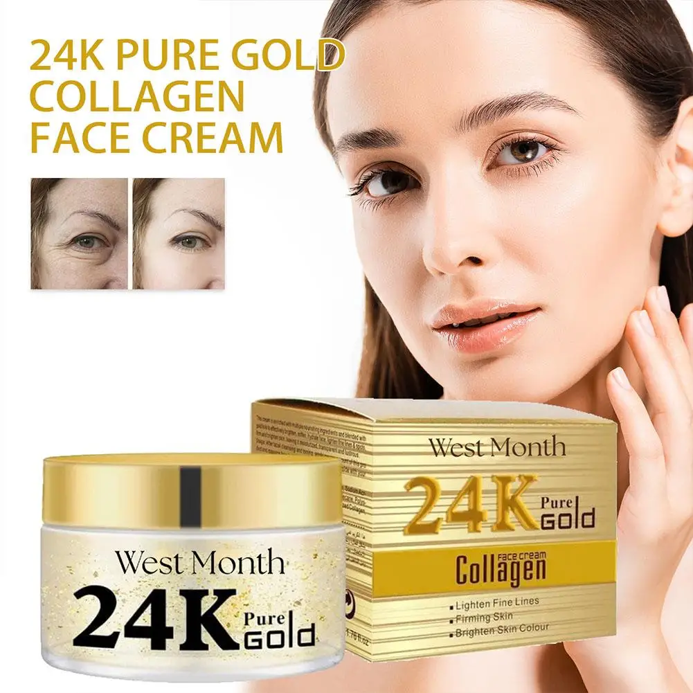 Crema blanqueadora de colágeno dorado de 24K, crema de día hidratante, antienvejecimiento, contracción de la piel, 50ml, cuidado de los poros, brillo suave U4F8