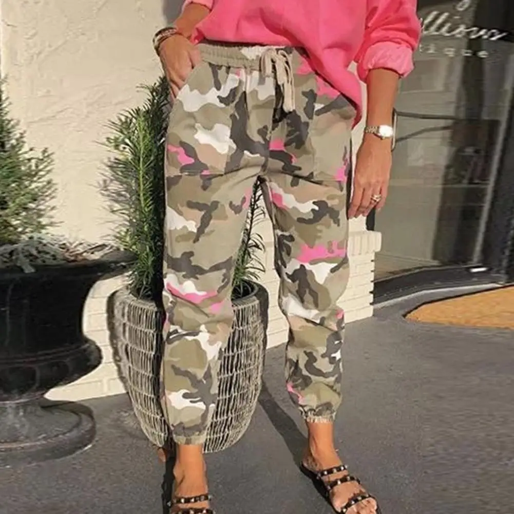 Women Sweatpants Anti-pilling Camouflage Print Retractable Cuffs Women Cargo Long Sweatpants Women Cargo Pants Anti-dirty