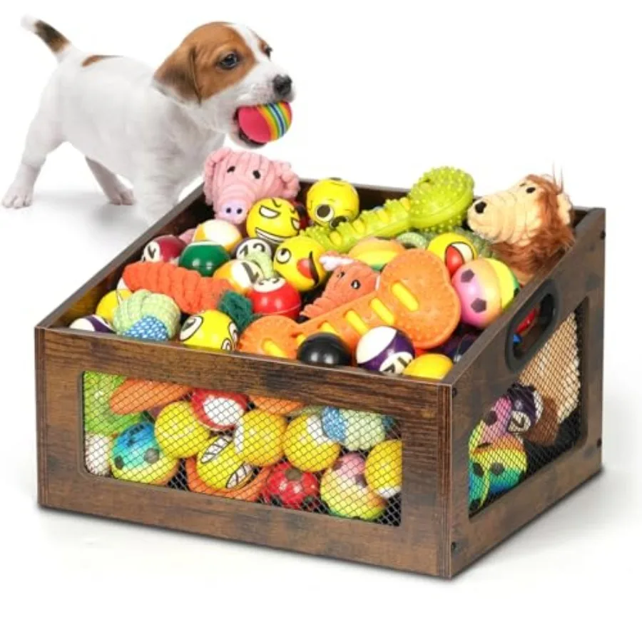 

Dog Toy Basket, Wood Dog Toy Box, Dogs Toys Bin, Dogs Storage Organizer, Large Cat Toys Basket Box for Living Room Outdoors Org