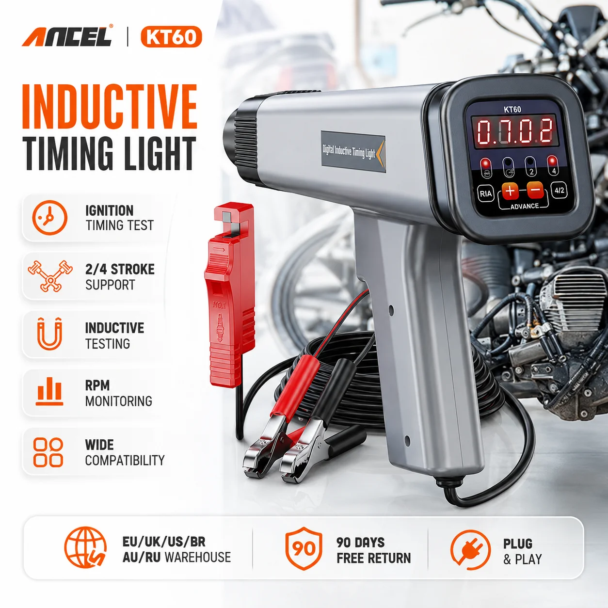 KZYEE KT60 Digital Timing Light 12V Inductive Strobe Light 2 4 Stroke Engine Ignition Timing Gun for Car Motorcycle