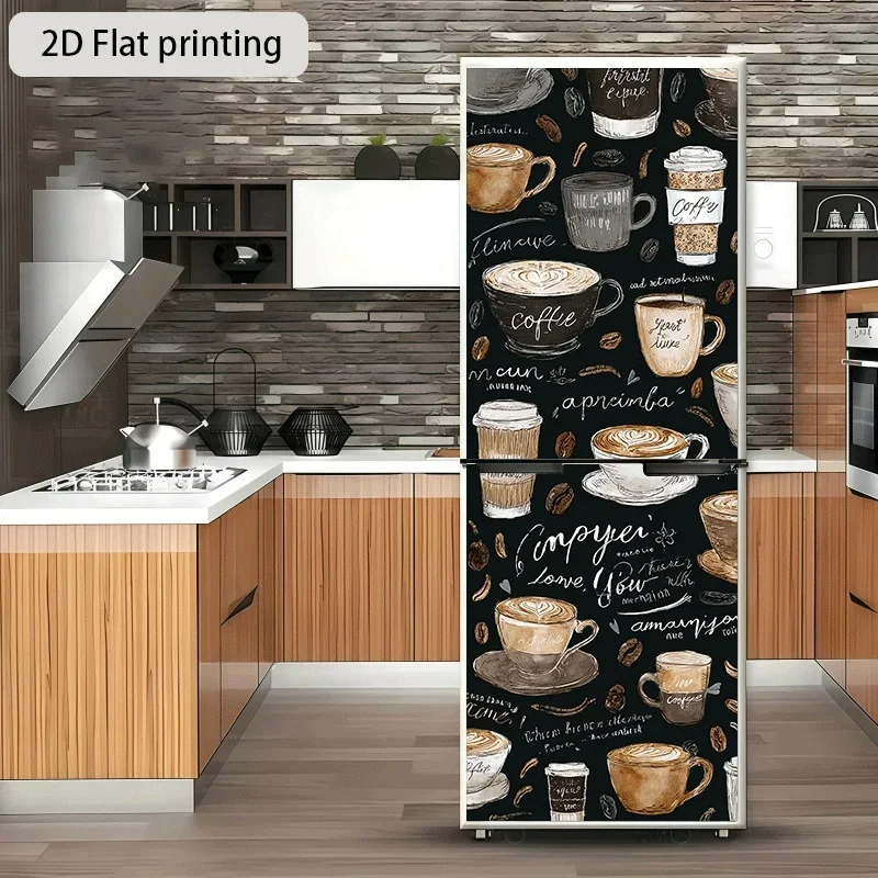 1pc of 2D Flat Printed Refrigerator Sticker, Measuring 60×180 Cm, Featuring a Coffee-Themed Illustration. This Self-Adhesive W