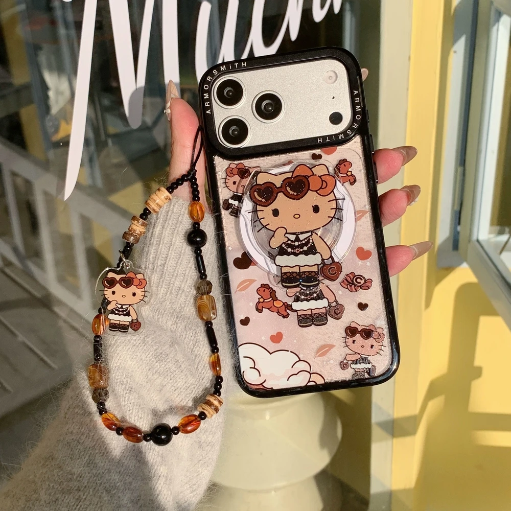 

Magnetic Grip Holder Magsafe Wireless Charge Sanrio Hello Kitty Phone Case For iPhone 17 16 15 14 13 12 11 Pro Max Hard Cover