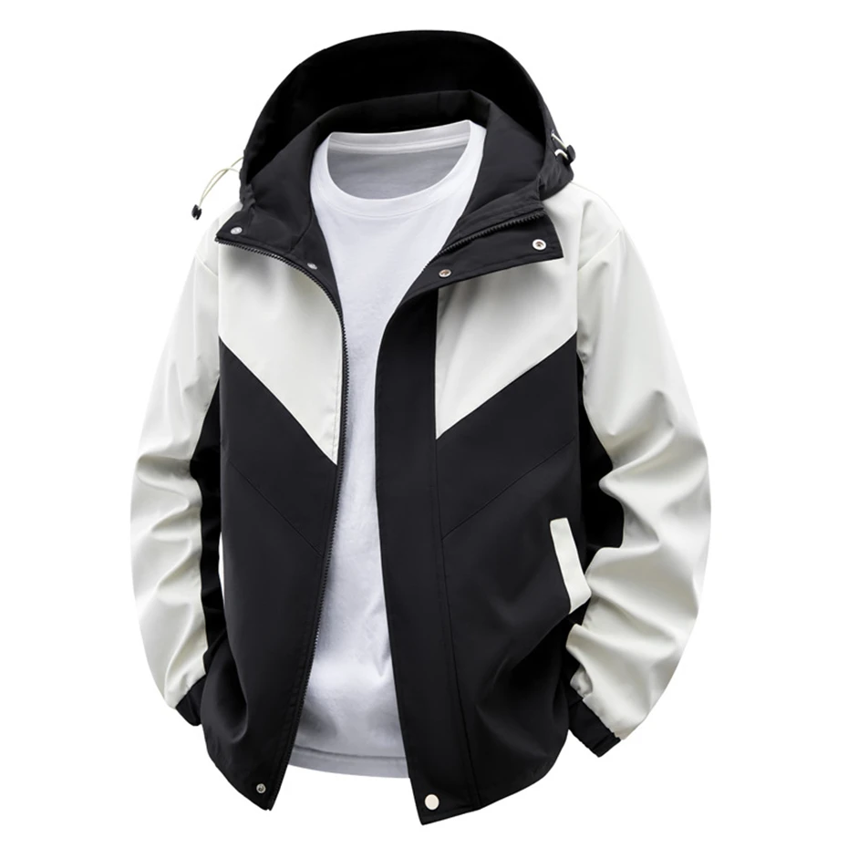 Color Block Patchwork Jacket Men Fashion Casual Windbreaker Jackets Male Camp Jackets Coats Outdoor Outerwear