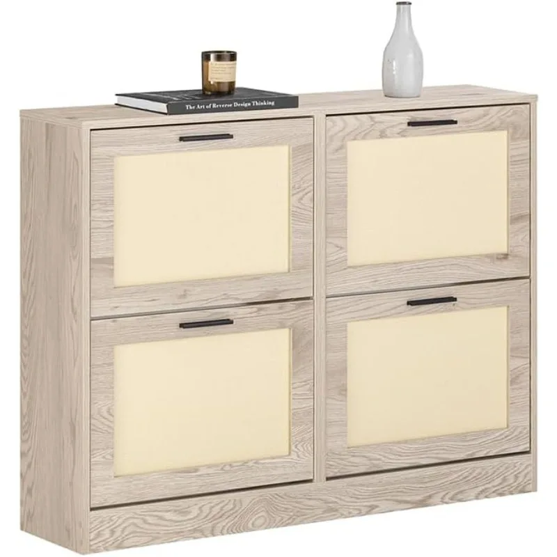 

Shoe Storage Cabinet for Entryway, Freestanding Shoe Organizer Cabinet 4 Drawers, Narrow Slim Hidden Shoe Rack
