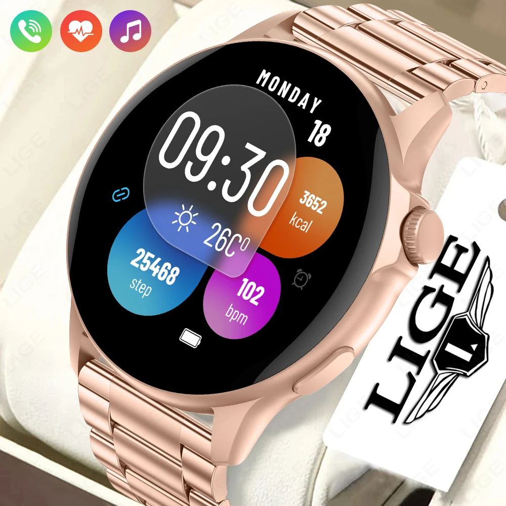 

LIGE Women Smartwatch Full Touch Screen BT Call Sports Fitness Tracker Health Monitor Custom Dial Ladies Gifts Digital Watch Men