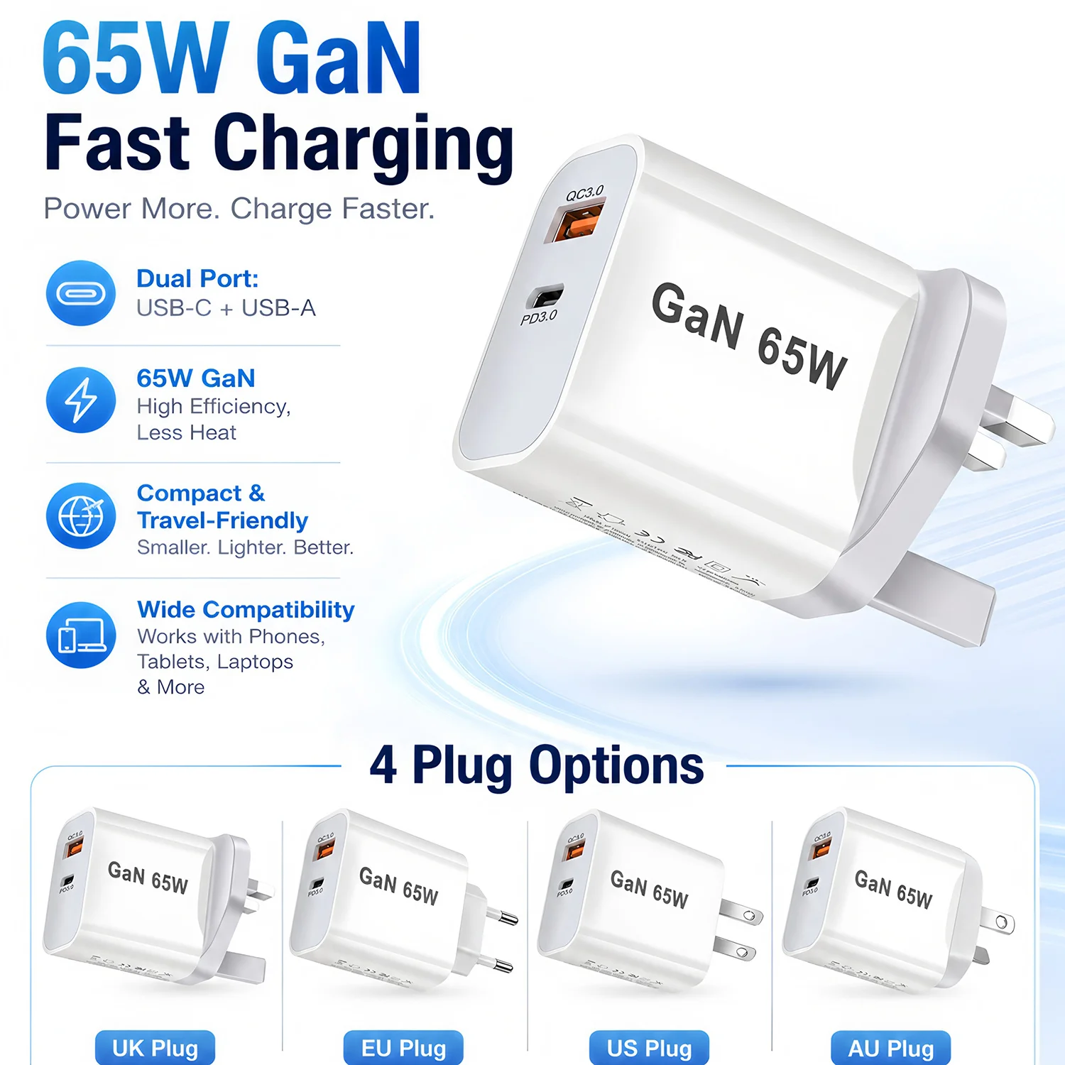 65w AU Plug Fast USB Charger Type C Charger for Xiaomi Redmi iPhone Samsung SmartPhone Quick Charging Adapter PD Wall Charge
