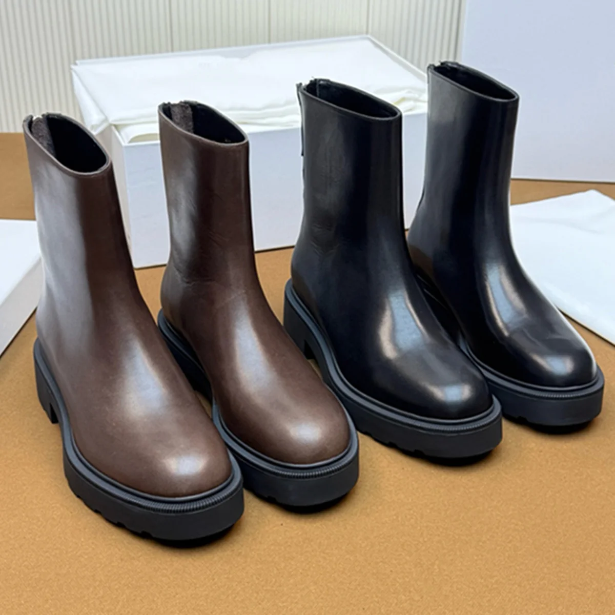 

Maxdutti Minimalist Fashion Winter Women's Ankle Boot Shoes British Retro 5CM Thick Heel Thick Sole Zipper Chelsea Boots Women