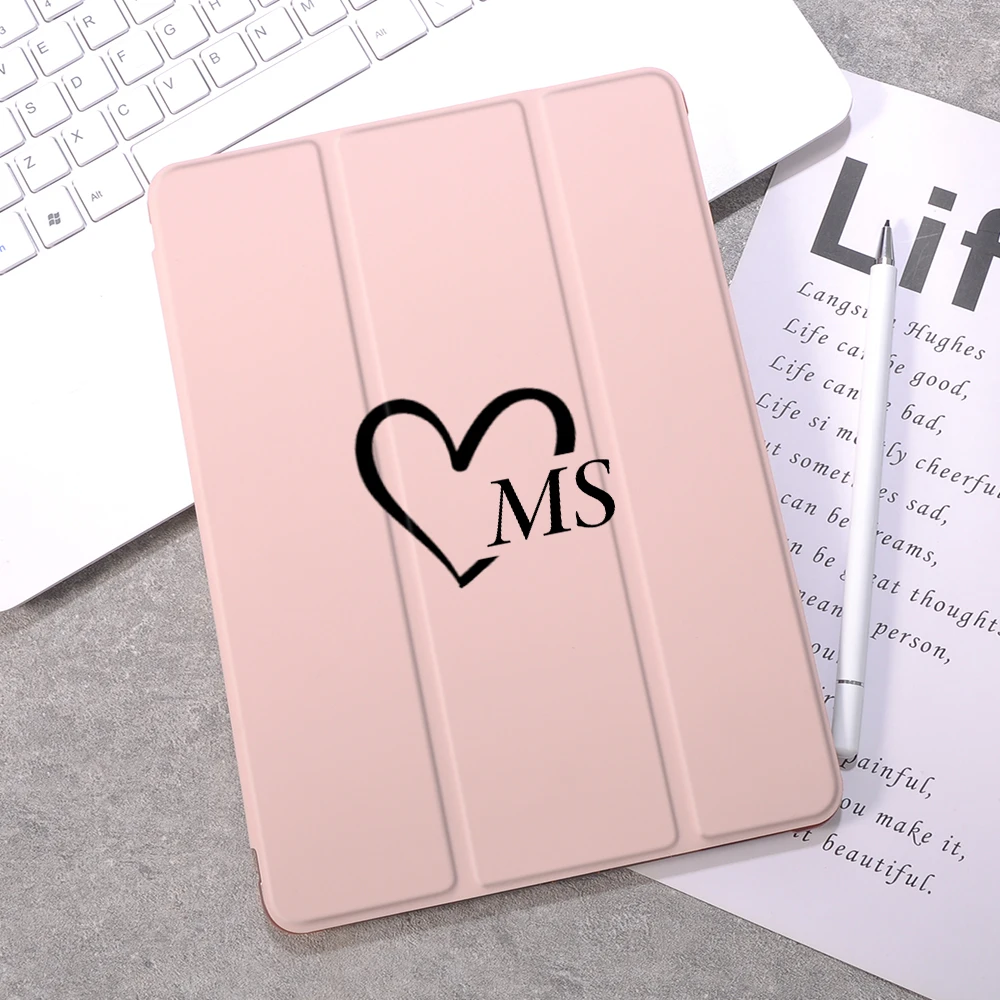 

Customized Name Cute Line Heart Tablet 12.9 Pro 2020 Bracket Cover With Pencil Holder for iPad Pro 12.9 Case 2022 Leather Funda