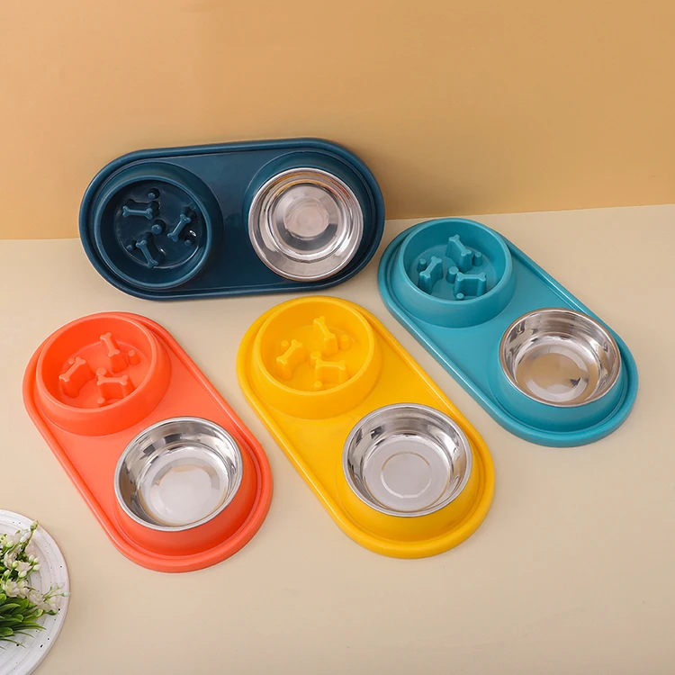 Design Double Bowls Multifunctional Dog Cat Food Slow Feeder Bowl Pet Bowls Feeders