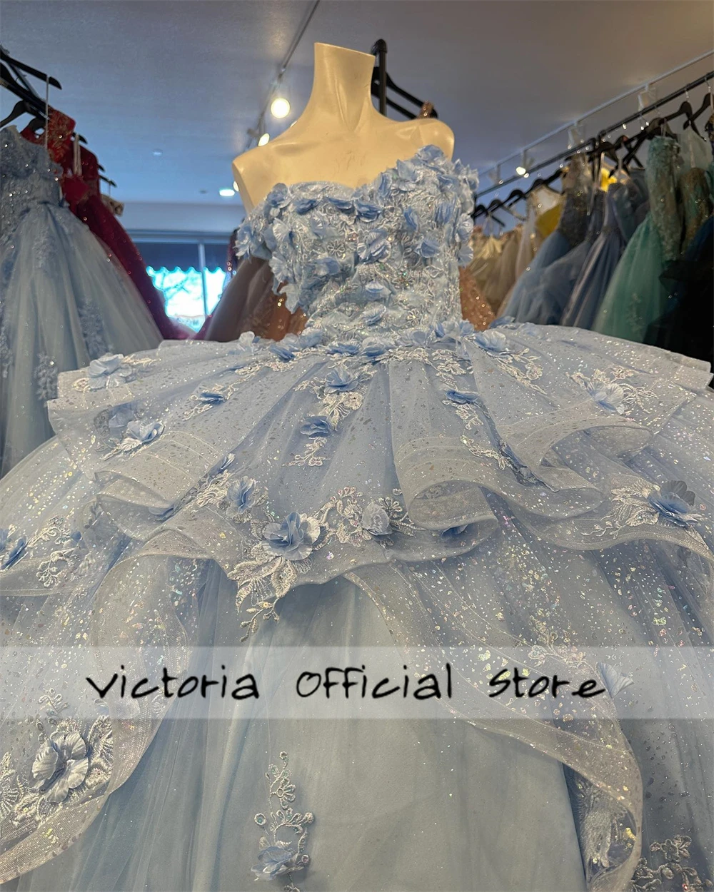 Light Blue Sweetheart Quinceanera Dresses 2024 Lace Appliques Ruffles Lace- up Ball Gown 15 Year Old Dress Graduation Customized