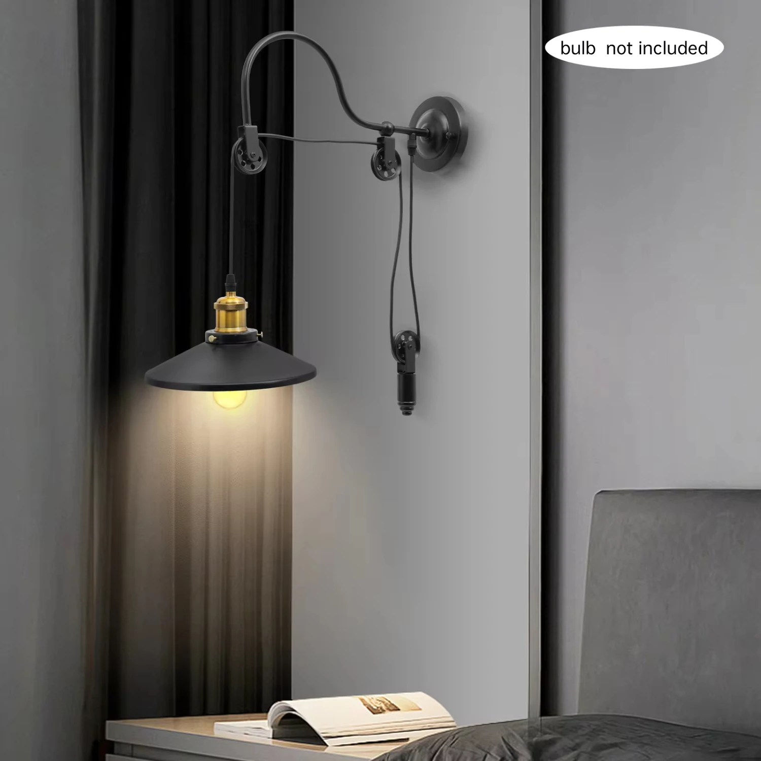 New Industrial Style Wall Mounted Light Sconce Retro Gooseneck Lamp Barn Pulley Fixture Adjustable Metal Light Rack  Bedroom